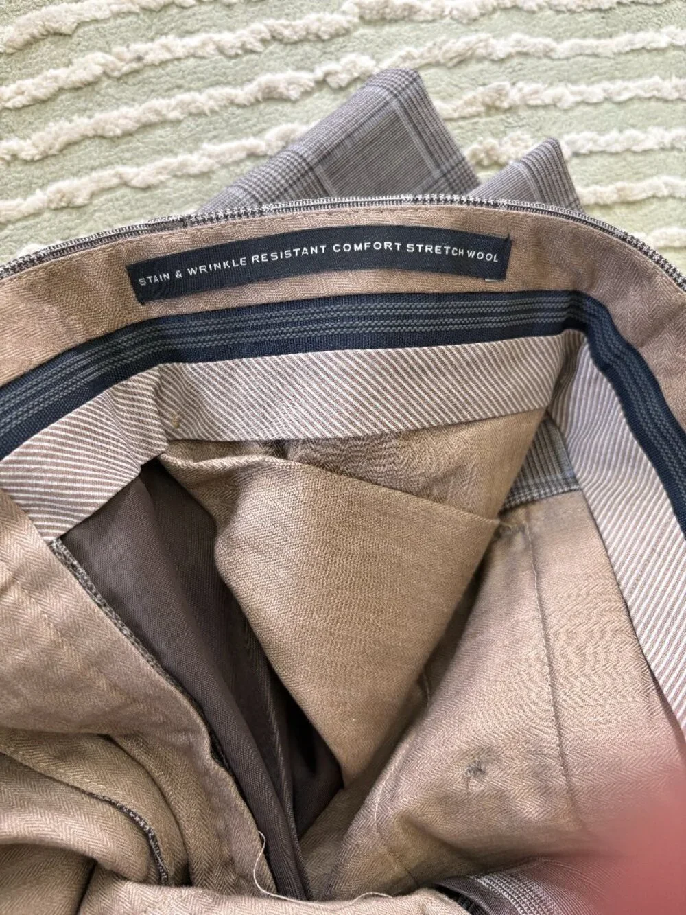 Banana Republic Slim Fit Stretch Wool Glen Plaid Pants 32x32 Brown/Tan